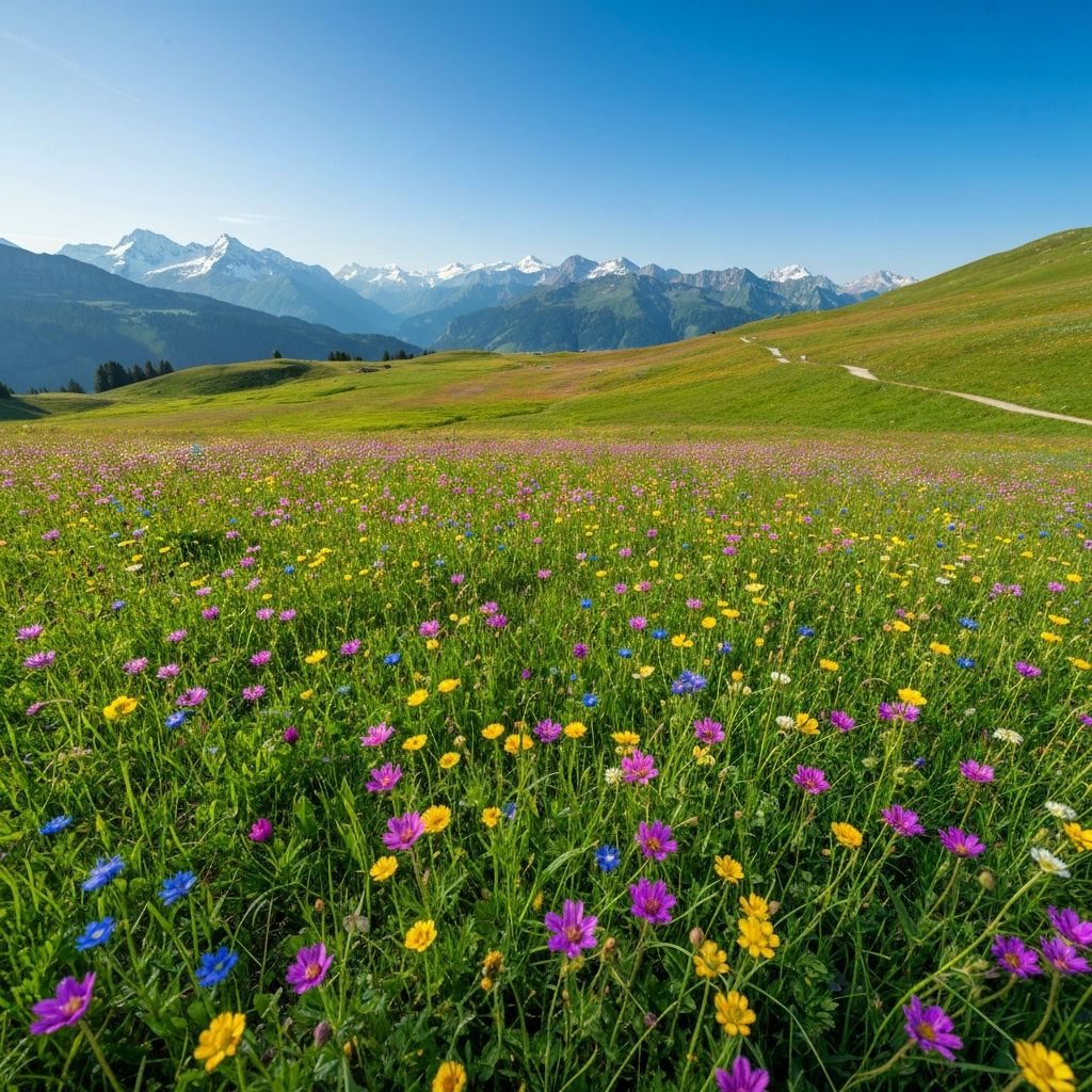 Alpine wildflowers in spring meadows