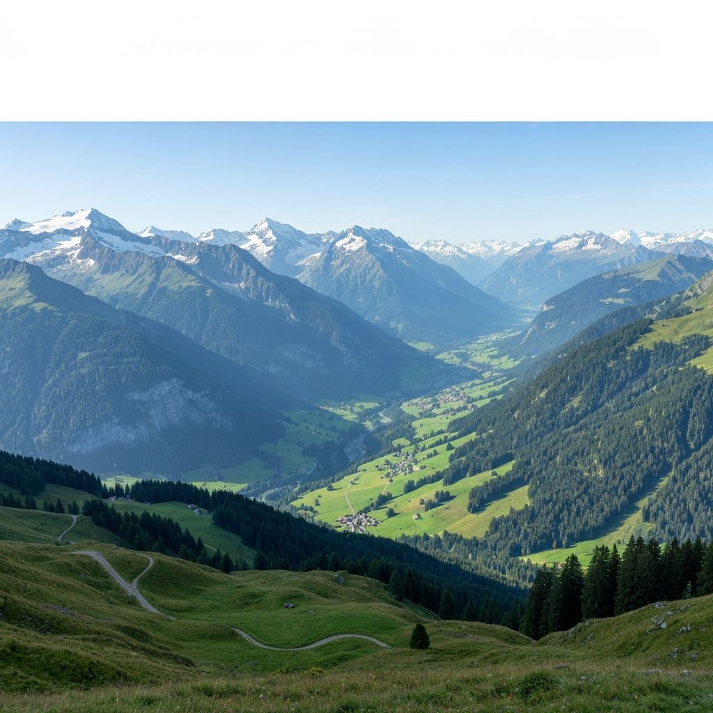 Panoramic view of Chur valley and surrounding Swiss Alps